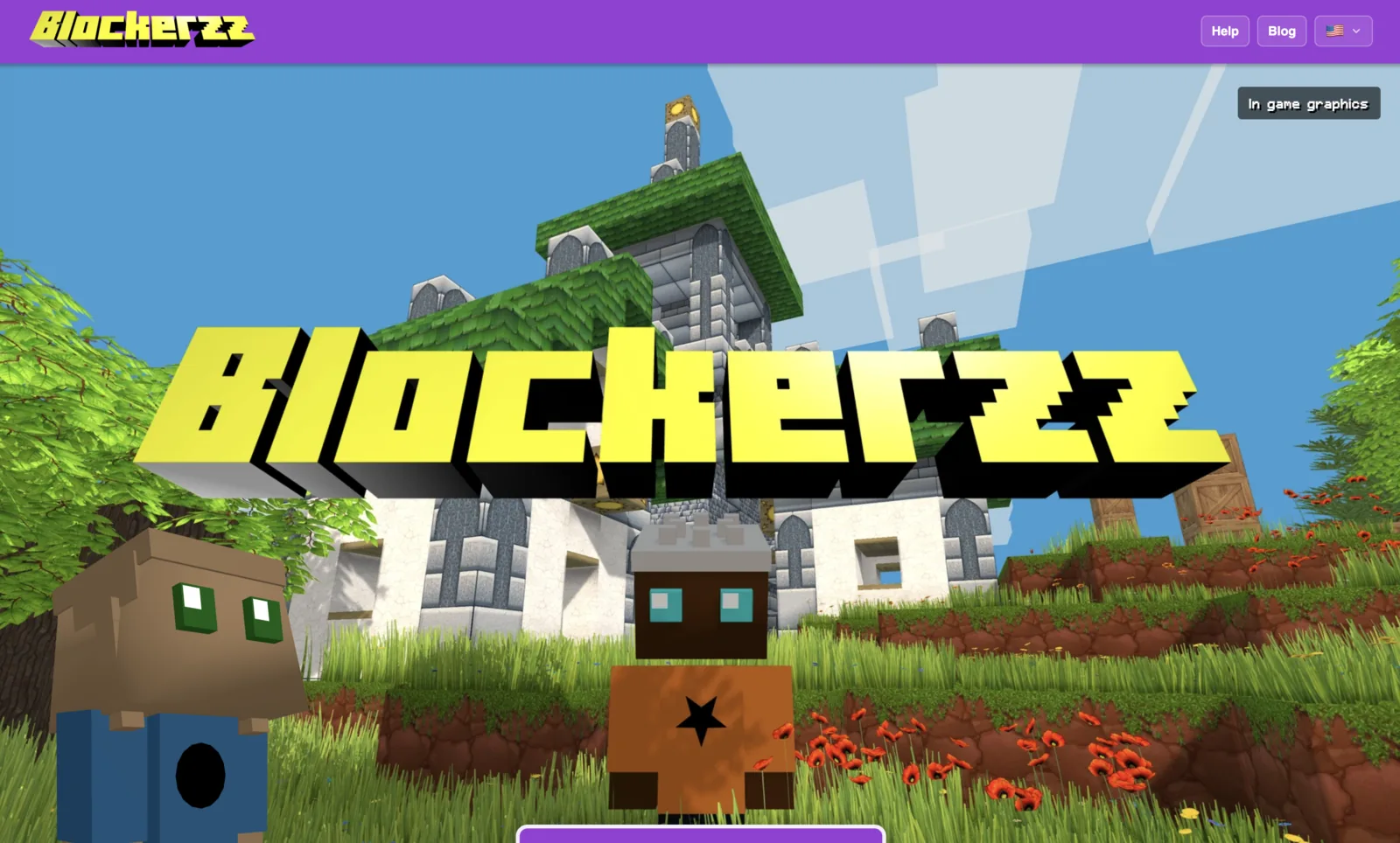 Blockerzz: a 3D block world running in the browser, illustrating creative coding and world-building.