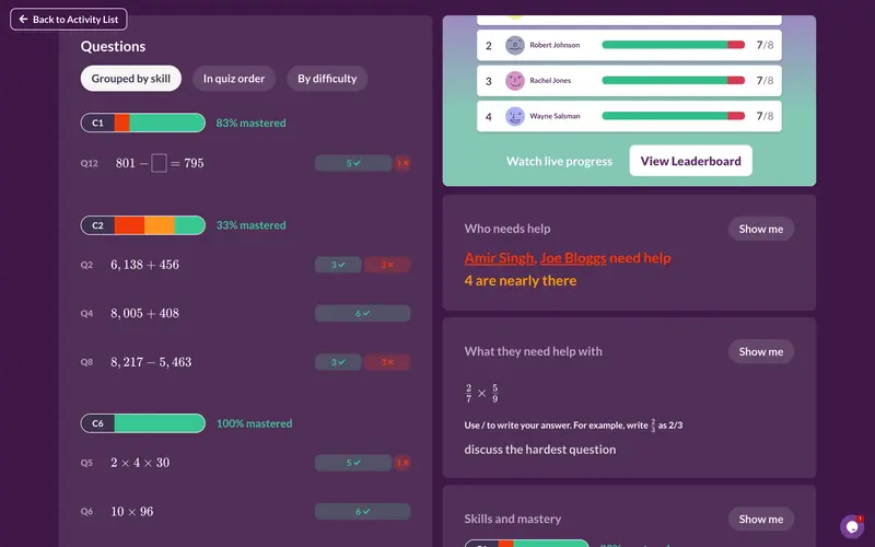 Quizalize mastery data walkthrough for UK Year 6 SATs