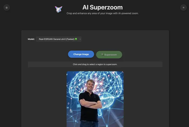 Rooze AI Superzoom tool interface