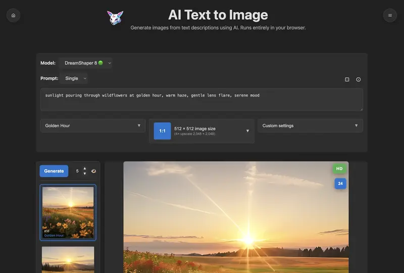Rooze AI Text-to-Image generation tool interface